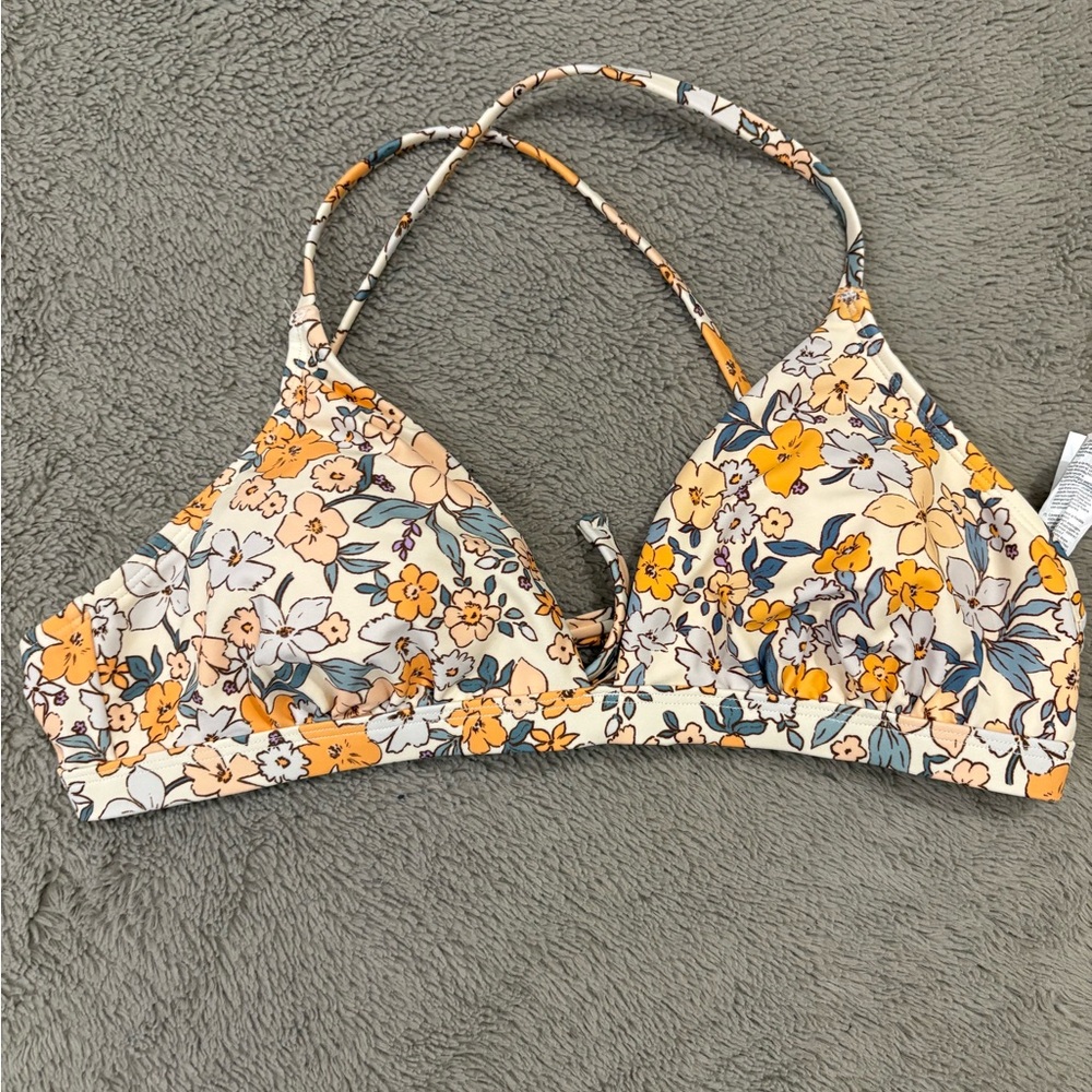 Easton Floral Bikini Top with Orange and Brown Accents